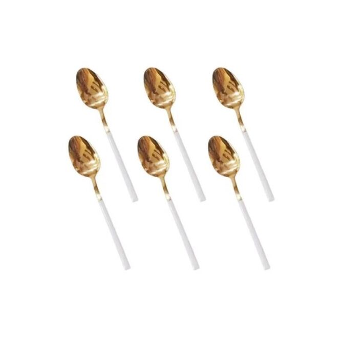New Project(1366) Stainless Steel Tea Spoon White & Gold Set of 6pcs