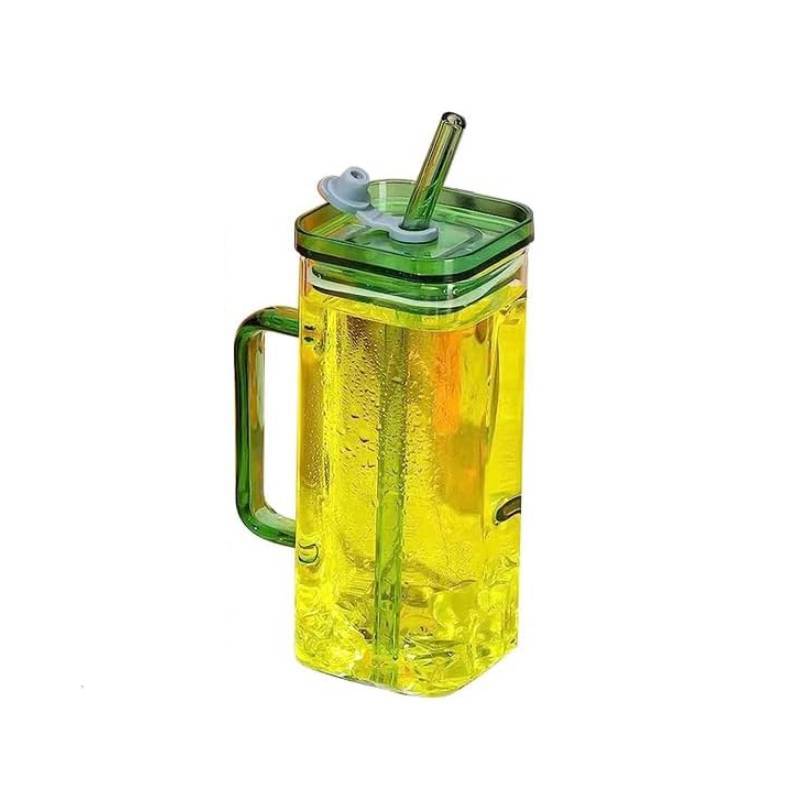 New Project(1537) Glass Mug with Straw 400ml Green