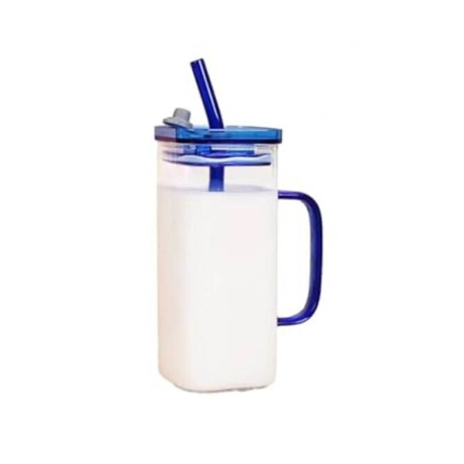 New Project(1540) Glass Mug with Straw 400ml Blue