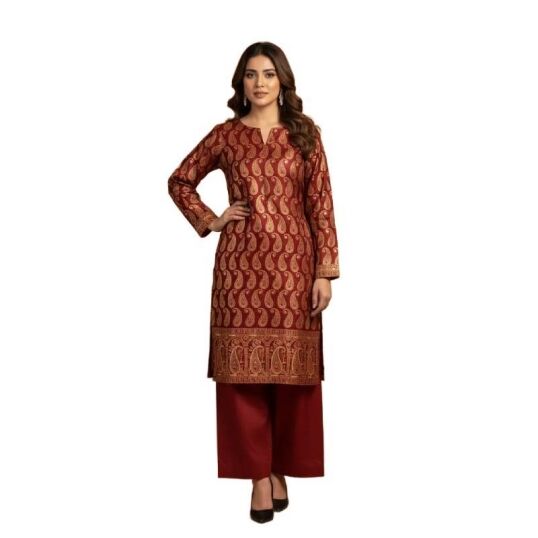 New Project (20) 2 Pcs Women's Unstitched Block Printed Suit Maroon